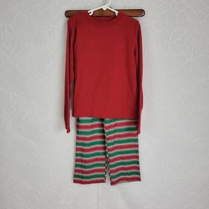 Macy's Family PJs Kids Pajama Size 8 Red 2pcs Set Top & Striped Pants